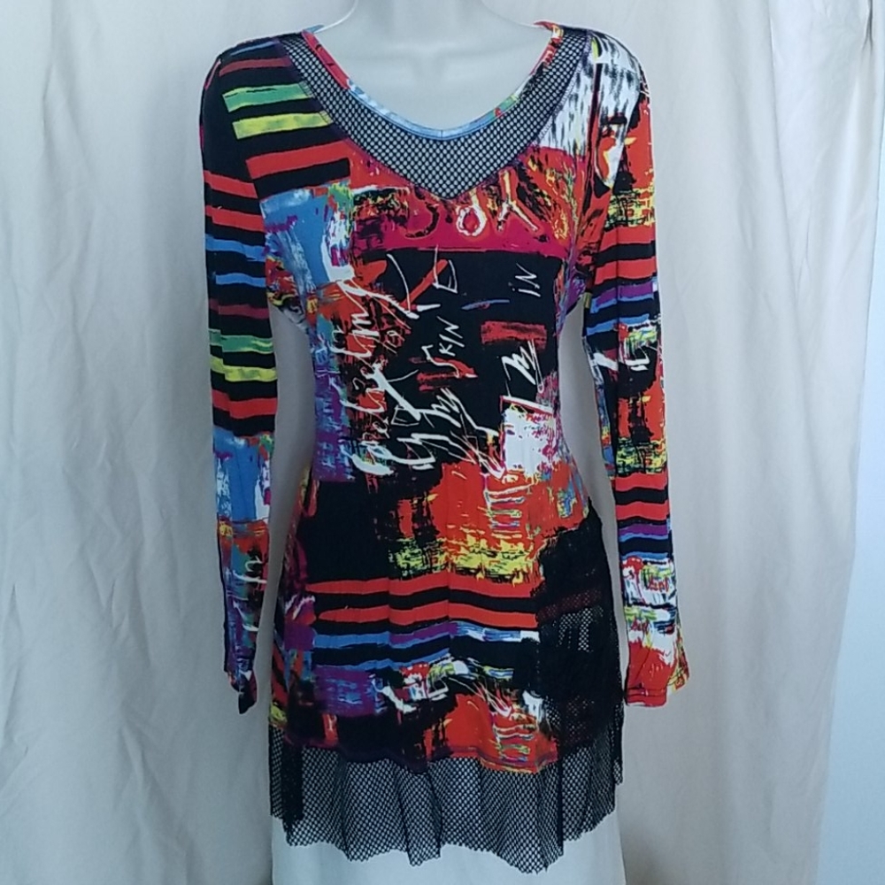 Brightly Colored Tunic With Mesh Trim